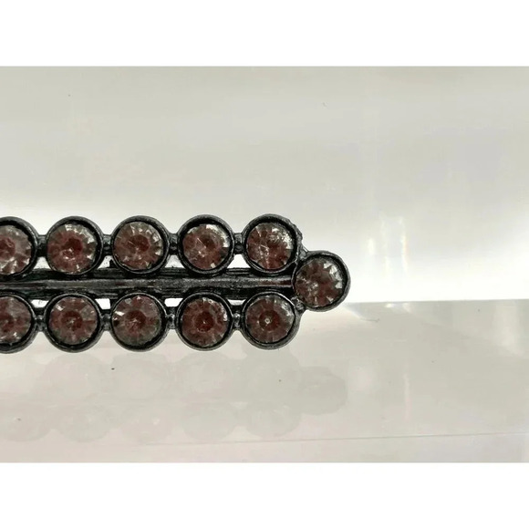 Silver Toned Vintage Rhinestone Classic Elegant Double Row Brooch Pin - Picture 3 of 10